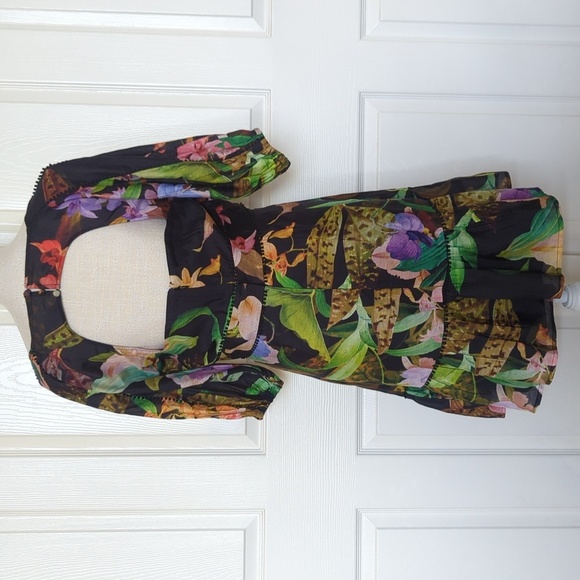 Karen Millen Dark Tropical Cotton Voile Puff Shoulder Mini - Picture 8 of 11